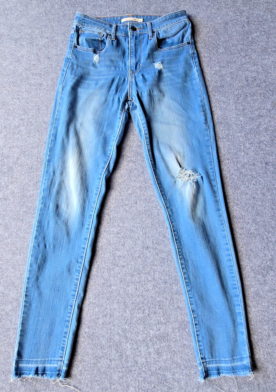 Levis 721 Jeans Women's 27 Blue Distressed High Rise Skinny Light Wash Unhemmed